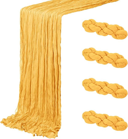 4 Pack Gold Cheesecloth Table Runner 20 x 120 inch Gauze Table Runners 10 FT by ACSUIT