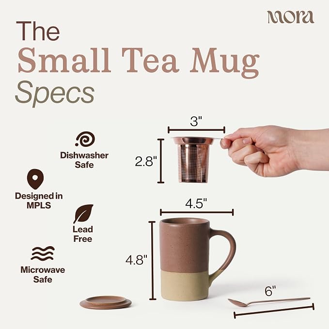 Mora Ceramics Tea Cup with Loose Leaf Infuser, Spoon and Lid 12 oz, Microwave - Image 2
