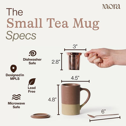 Mora Ceramics Tea Cup with Loose Leaf Infuser, Spoon and Lid 12 oz, Microwave - Image 2