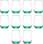 DISCOUNT PROMOS 10 Vaso Silicia Stemless Wine Glasses Set, 16 oz. - Clear, Orb-Like, Thick base - Green