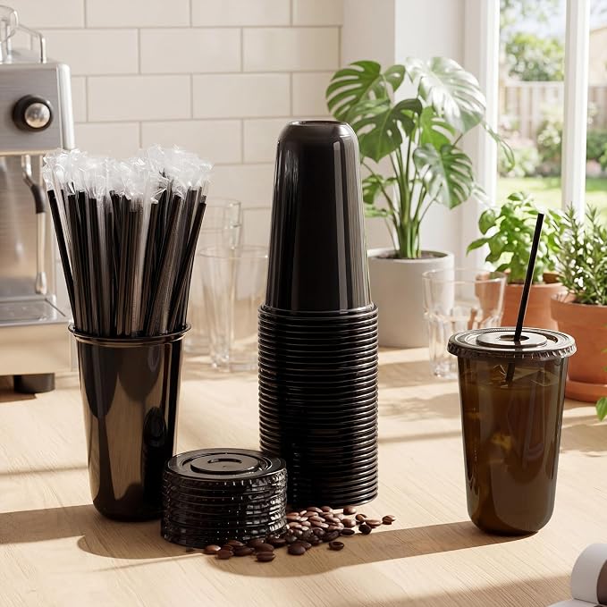 Ziliny 50 Sets 18oz Black Plastic Cups - Image 2