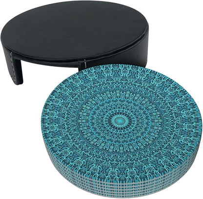 6 Pcs Mandala Turquoise Teal Blue Green Leather Coasters - Image 4