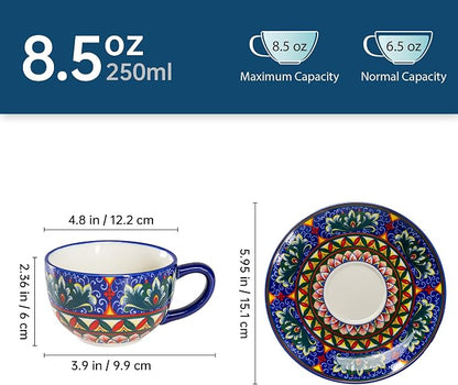 Henten Home Ceramic 8.5 oz Tea Cup Set, Latte Cup - Image 2