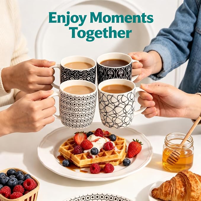 Okllen 6 Pack 11.5 Oz Coffee Mugs Geometric Textured, Ceramic Coffee Mugs - Image 9