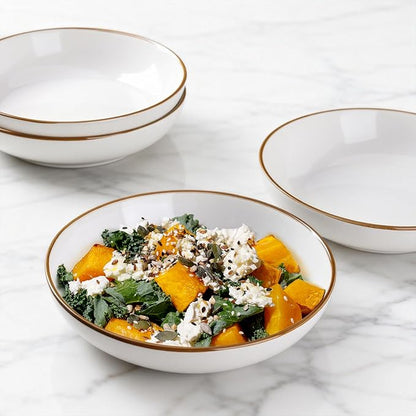 AmorArc 8.5'' Large Pasta Bowls, 36oz Ceramic Salad Serving Bowls Set of 4 for Kitchen, Wide Stoneware Bowls for Pasta,Salad,Fruit,Bread, Microwave Safe, Reactive-Pearl White
