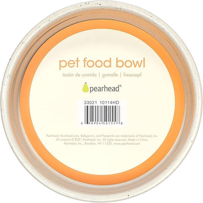 Pearhead Ceramic Pet Bowl 3-Cup Capacity Durable Speckled Dish with Woof Graphic Food Water Feeder for Small Medium Dogs