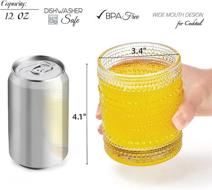 ZOOFOX Set of 6 Romantic Water Glasses, 12 oz Hobnail Glasses Tumbler - Image 2