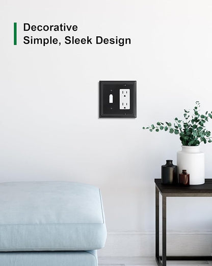2-Pack Combo Toggle/Decorator Light Switch Cover Plate, Matte Black Decorative Electrical Outlet Covers, Durable Natural Bamboo Fiber Switch Plates and Outlet Covers, Corrosion Resistant