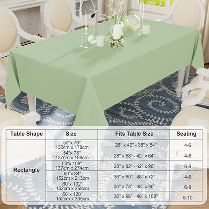 Smiry Rectangle Table Cloth, Waterproof Anti-Scratch Polyester Tablecloth, Decorative Washable Fabric Table Cover for Dining, Buffet, Parties and Outdoor, 60x84, Sage Green