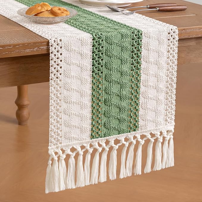 Boho Table Runner Summer Farmhouse Rustic Dining Dresser Scarf Home Decor | - Image 4