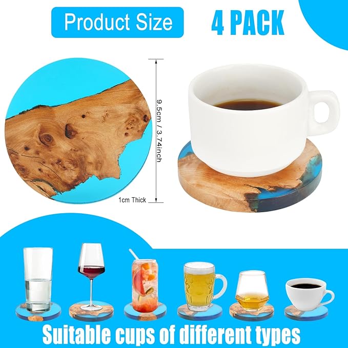 Drink Coaster Set, Wooden Bar Coasters, Resin Coaster for Coffee Table, Tabletop Decorative Artwork, Unique, Handmade & Aesthetically Pleasing for Home, Office, Bar Decor,Coasters Set of 4