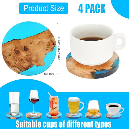 Drink Coaster Set, Wooden Bar Coasters, Resin Coaster for Coffee Table, Tabletop Decorative Artwork, Unique, Handmade & Aesthetically Pleasing for Home, Office, Bar Decor,Coasters Set of 4