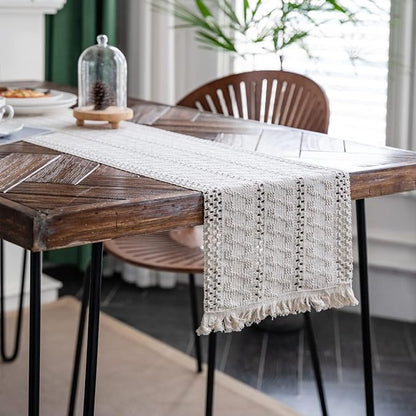 Macrame Table Runner Cream Beige Boho Table Runners - Image 3