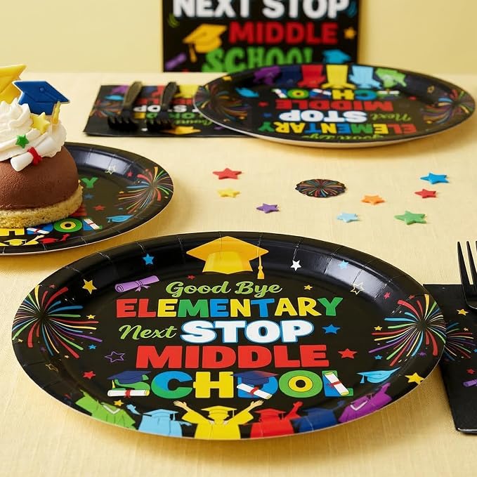 EUOYUFO 96Pcs 5th Grade Graduation Paper Plates Napkins Forks Peace Out Fifth - Image 6