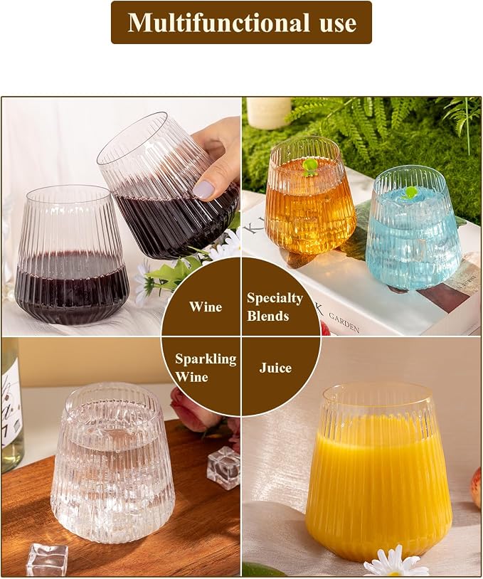 Goodluck 36 Pack 12oz Stemless Plastic Wine Glasses – Clear Ribbed Cups | - Image 6