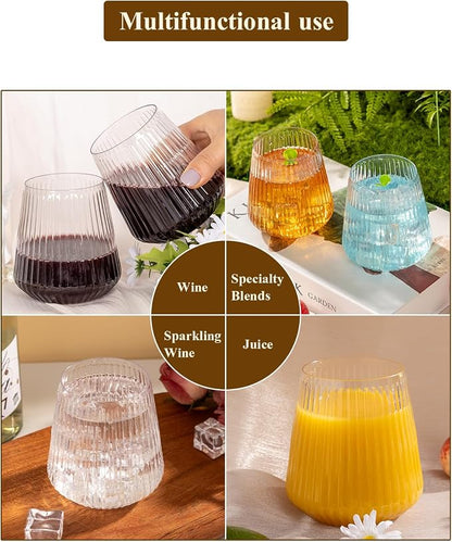 Goodluck 36 Pack 12oz Stemless Plastic Wine Glasses – Clear Ribbed Cups | - Image 6