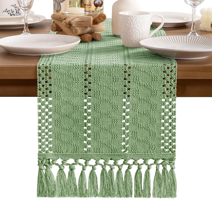 MLMW Boho Sage Green Table Runner 48 inches Short Coffee Spring Easter Table - Image 5