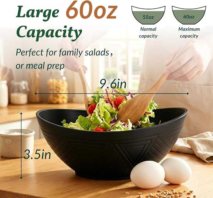 Wheat Straw Bowls Set of 6, 60 OZ Salad Bowl Large Capacity - Image 2