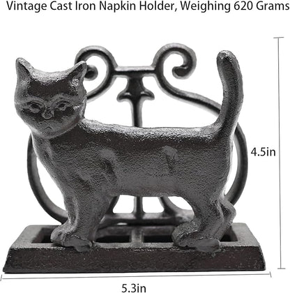 Exquisite Vintage Cast Iron Napkin Holder With Playful Standing Animal Motif - Cat Napkin Holders are suitable for kitchens, restaurants, and parties