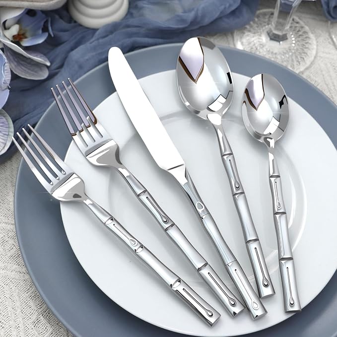 Silverware Set 60-Piece Bamboo Pattern Service - Image 6