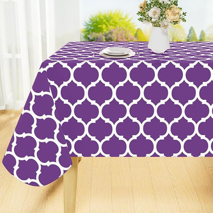 Smiry Rectangle Table Cloth, Waterproof Vinyl Tablecloth with Flannel Backing for Rectangle Tables, Wipeable Spillproof Plastic Tablecloths for Dining, Camping, Indoor and Outdoor (52"x70", Purple)