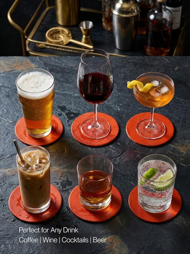 Real Natural Grain Leather Coasters – Durable Non-Slip Distressed Design - Image 4