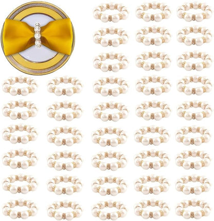 100Pcs Gold Disposable Napkin Rings Imitation Pearl Ring Napkin Holder Delicate by Unknown
