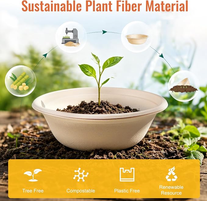 Dynta Paper Bowls 32oz, 110 Pack | Large Compostable Disposable Bowls - Image 4