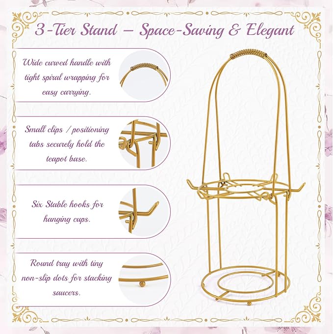 20Pcs Porcelain Tea Set with Metal Holder and Spoon, Floral Adult Tea Sets with - Image 5
