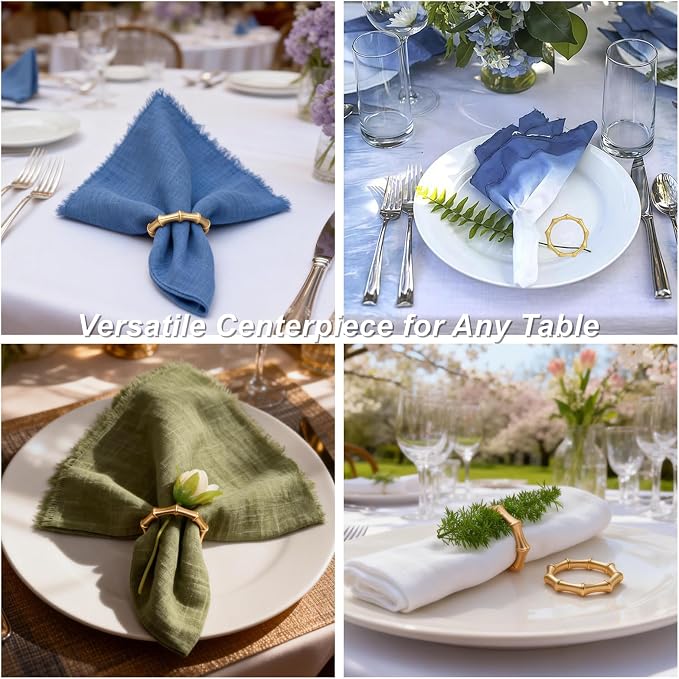 Gold Bamboo Napkin Rings Set of 12, Solid Alloy Bamboo Knuckle Napkin Ring - Image 6