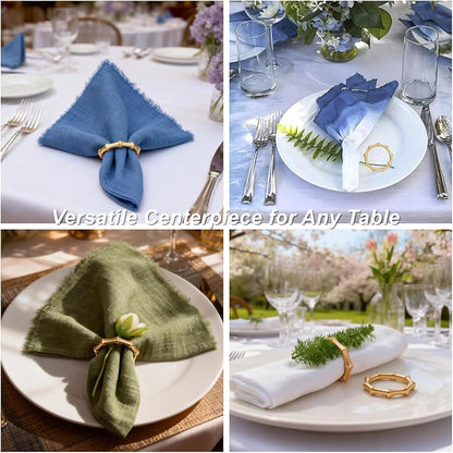 Gold Bamboo Napkin Rings Set of 12, Solid Alloy Bamboo Knuckle Napkin Ring - Image 6