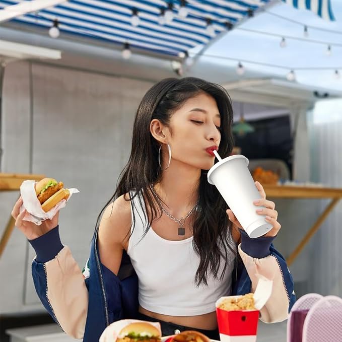 24 oz Plastic Cups With Lids and Straws, Sturdy & Food-Safe Iced Coffee Cups - Image 4