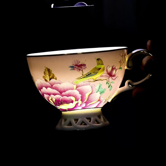 KAMMAK Tea Cups and Saucers Set of 2, Fine Bone China Coffee Cups, GH019 | - Image 6