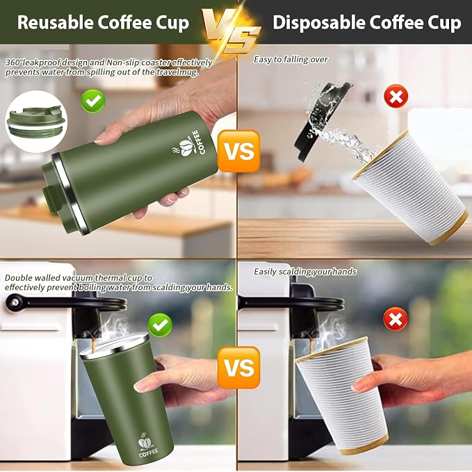 Insulated Travel Coffee Mug Reusable Coffee Tumbler Cup - Image 6