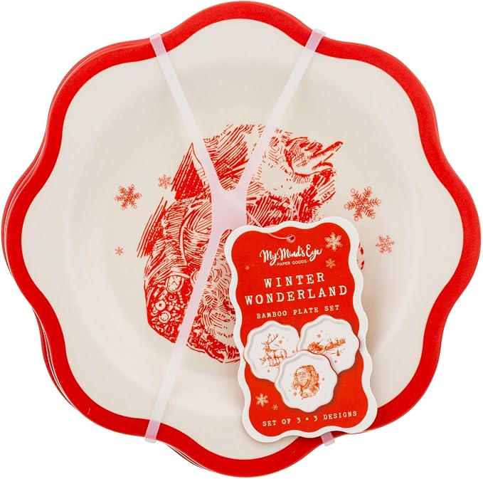 Red Vintage Art Bamboo Plates - Image 2