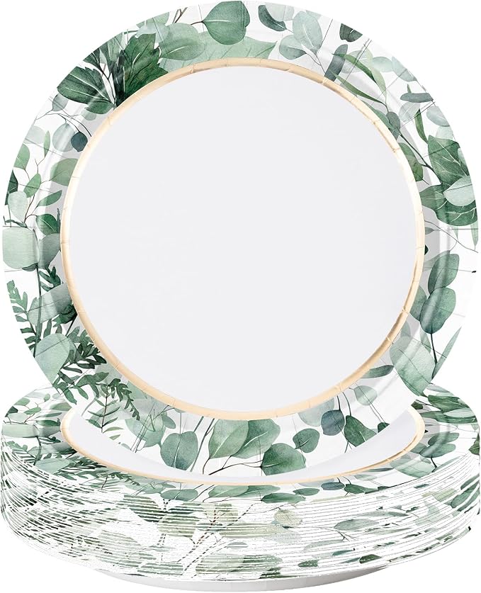 WRAPAHOLIC 25Pcs Eucalyptus Paper Plates by WRAPAHOLIC