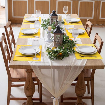 Linen Fabric Placemats Set of 4, Machine Washable, Heat Resistant, Wrinkle Free, Thick Polyester Kitchen Place Mats for Dining Table (Yellow)