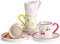 KooK Espresso Cups and Saucers, Hand Painted, Porcelain Demitasse Set by Kook