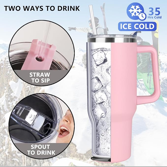 SYACOT 40 oz Tumbler with Handle and Straw Stainless Steel Insulated Tumbler - Image 3
