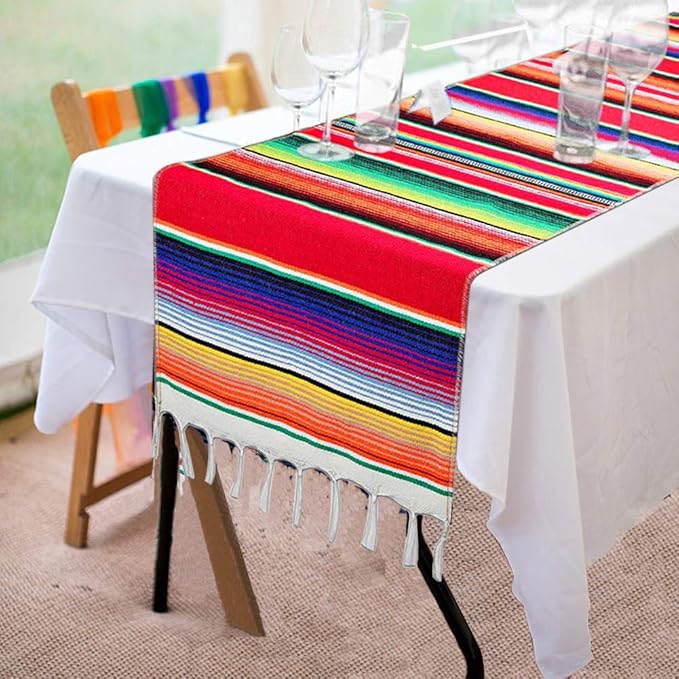 Fowecelt Mexican Serape Table Runner 14 x 84 Inch by Fowecelt