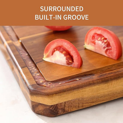 Large wood Cutting Board for Kitchen with Juice Handles ， Chopping Board Cheese Charcuterie Board (Striped cutting board)