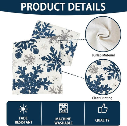 Blue Christmas Winter Table Runner, Xmas Dinning Decor | Sliver Snowflakes - Image 2