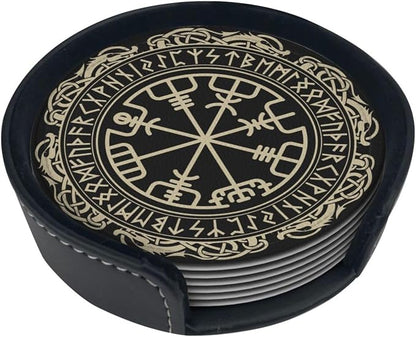 Black Viking Leather Drinks Coasters - Image 2