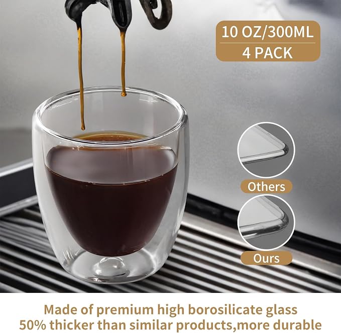 10oz Double Wall Espresso Cups Set of 4, Double Wall Insulated Espresso Mugs - Image 2