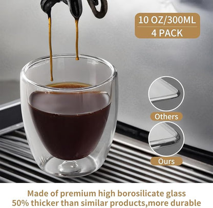 10oz Double Wall Espresso Cups Set of 4, Double Wall Insulated Espresso Mugs - Image 2