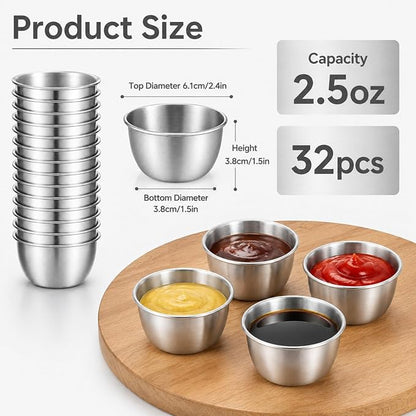 32Pcs 2.5oz Metal Ramekins Sauce Cups Stainless Steel Dipping Cups | Bulk Small - Image 2