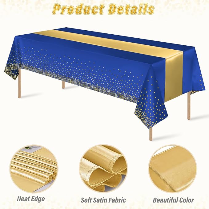 12 Pack Blue and Gold Tablecloth and Table Runner Party Decorations, Royal Blue - Image 3