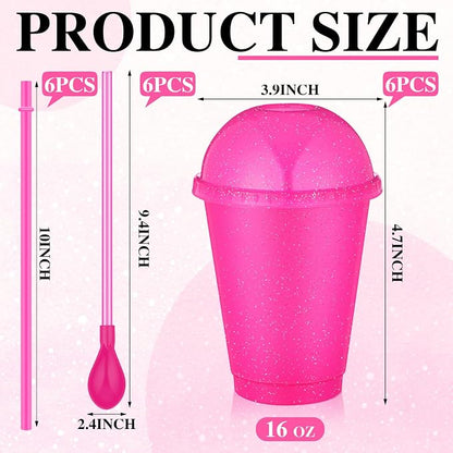 6 Set Slushie Cups with Dome Lids and Straws Detachable Spoon Straws Reusable - Image 2