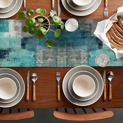 Teal and Green Table Runner 13x72 Inch Modern Abstract Art Painting Kitchen - Image 3