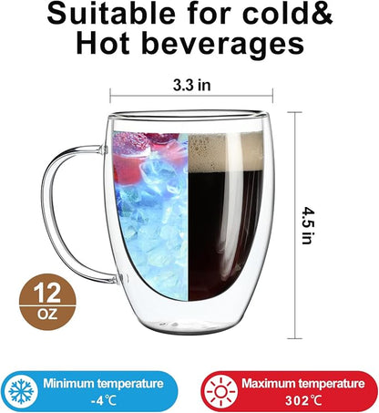 Aurzen 2 Pack Double Walled Glass Coffee Mugs - Image 2